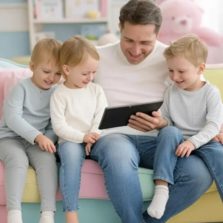 Rodzina przeglądająca sklep KidsRoomPL na tablecie