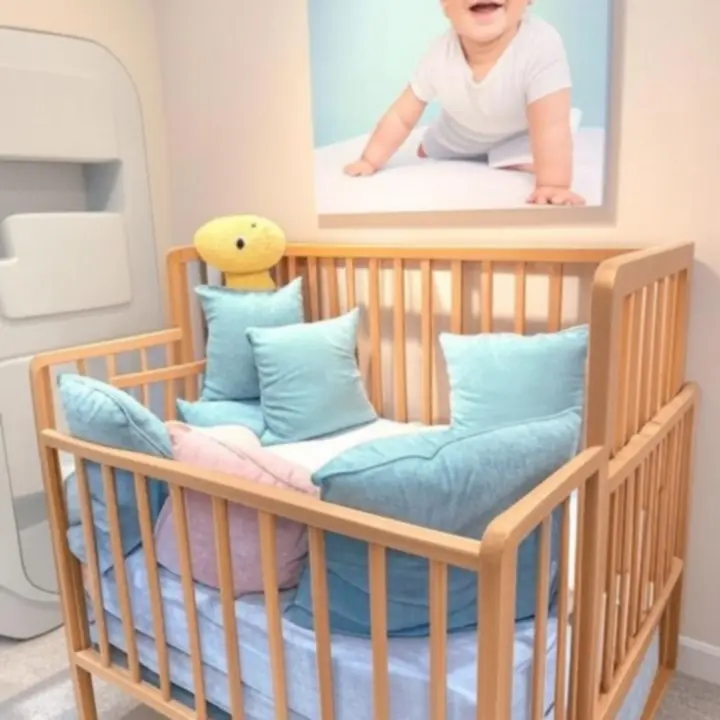 Nowe produkty do pokoju niemowlaka ustawione na półce