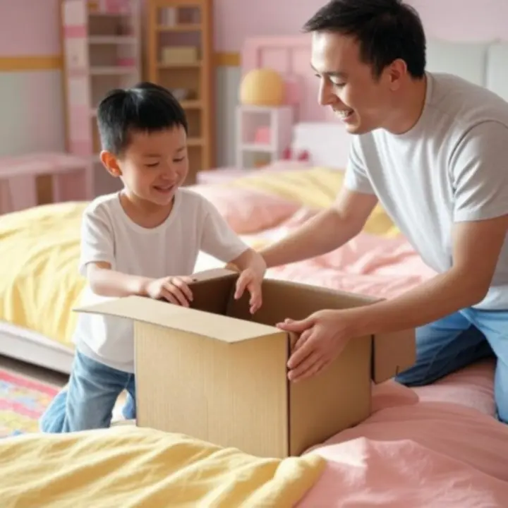 Baner promocyjny z pastelowymi elementami dotyczącymi produktów do pokoju dziecięcego.