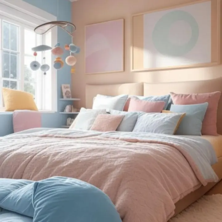 Przytulny dziecięcy pokój z pastelowymi dodatkami